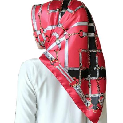 China Square Custom Brand Design Digital Printing Silk Scarf 2020 Famous Brand New Stretching Satin Square Scarf for sale