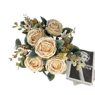 China Factory direct sales beautiful simulation flower wedding decoration colorful Meyang 9 leading edge Rose for sale