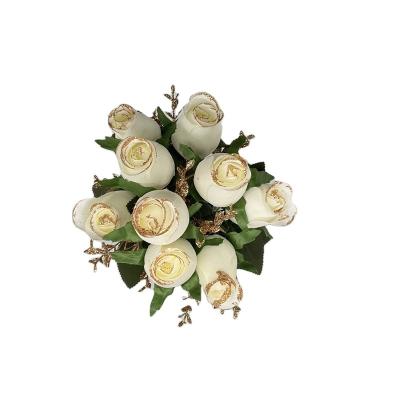 China Beautiful Rose Bud Wholesale 9 Colored Main Silk Flower Artificial Rose Bushes Rose Bouquet For Wedding for sale