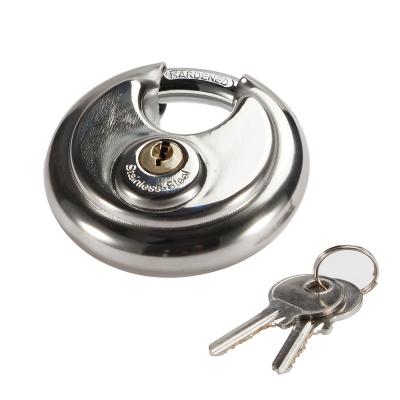 China Waterproof Hardened 304 Stainless Steel Padlock Anti-Cut Round Door Locks Top Security 70mm Disc Lock for sale