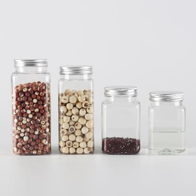 China Food China Factory Plastic Square Clear Jars With Black Lids 200ml 300ml 500ml for sale