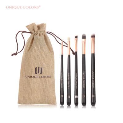 China Angular Blush 5pcs Cosmetic Brush Set Long Wooden Handle Synthetic Hair Makeup Eye Brush Set for sale