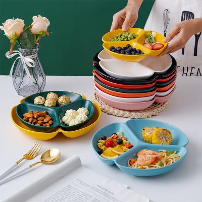 China Sustainable Three-compartment meal and fruit ceramic dessert dish, home candy dish, creative dry dish, a variety of colors to choose from for sale