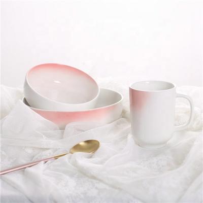 China Sustainable Pink Pottery Dinnerware Wedding Custom Printed Ceramic Dish Set For Dinner for sale