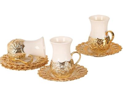 China Wholesale Daily Use Viable Home Deco Mugs Plated Ceramic Porcelain Cups With Saucer Teacup Drinking Set In Gilt for sale