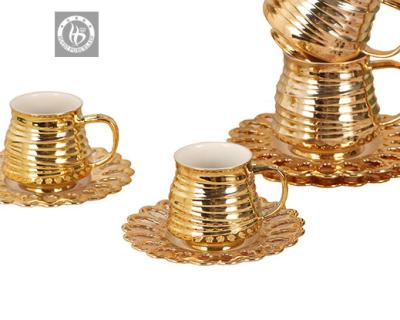 China The viable wholesale set of 6pcs gloden porcelain plated ceramic drinking tea cup with gold saucer daily use for sale