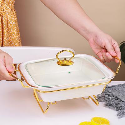 China Supplier Hot Porcelain Home Restaurant Hotel Maker Ceramic Casserole Dish Server Food Warmer Supply Container With Glass Lid Used Food for sale