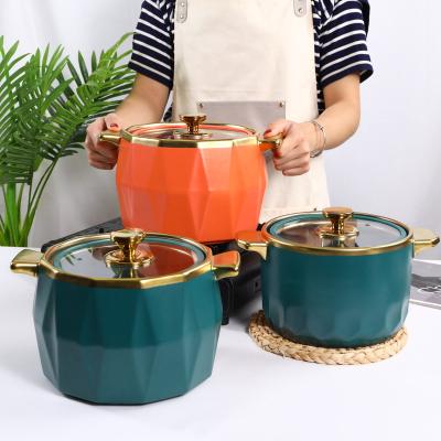 China Sustainable 3/4/6L Ceramic Pots For Cooking Clay Pots For Cooking Cookware Ceramic Casserole Pot Sets With Glass Lid for sale