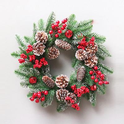 China Festival Stuff CR-B084 Artificial Pine Cones Berry Ornaments Red Christmas Garland Wreath For Front Door for sale