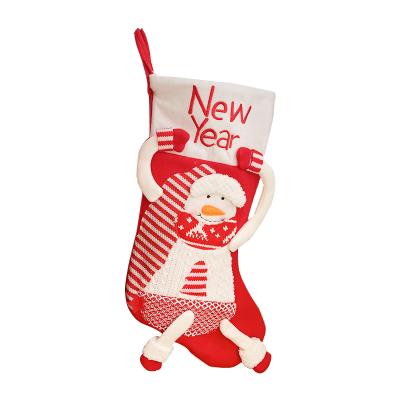 China 2021 Festival Stuff CR-B006A Custom Knitted Knitted Christmas Ornament Decorations Waving White Luxury Snowman Christmas Stocking for sale