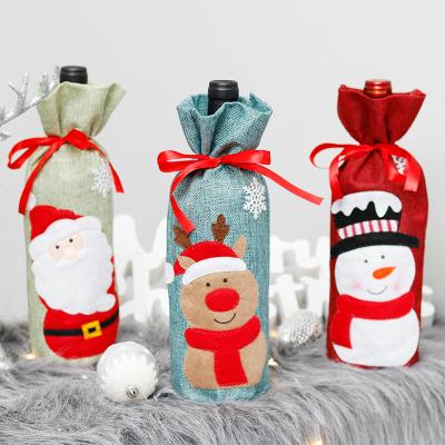 China Festival Stuff CR-B022 Christmas Decorations Wine Bottle Covers Reusable Santa Eco Storage Christmas Wine Bottle Bag for sale