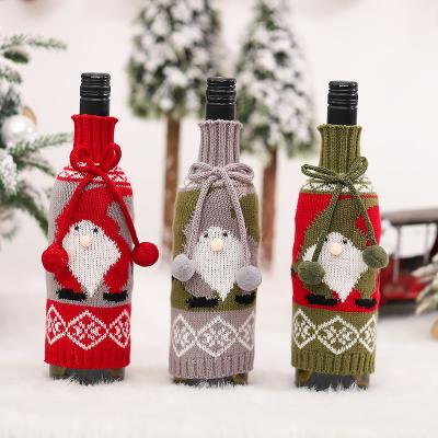 China Festival Stuff CR-B018 Christmas Gift Pattern Jumper Decoration Christmas Wine Bottle Knitting Blanket for Dinner Table Decor for sale