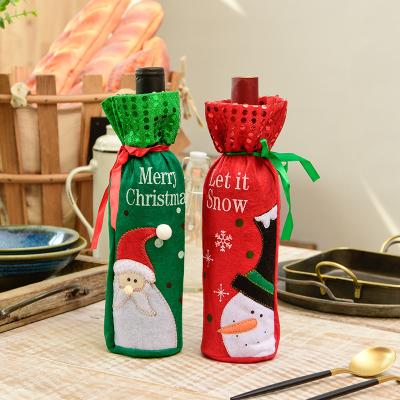 China Festival Stuff CR-B030 Decorations Santa Christmas Designs Drawstring Bags Cute Xmas Wine Bottle Covers for sale