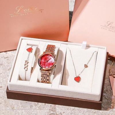 China Agriculture Promotional Jewelry A07343 Pink Watch Necklace Bracelet Valentine Mothers Day Gift Sets For Women for sale