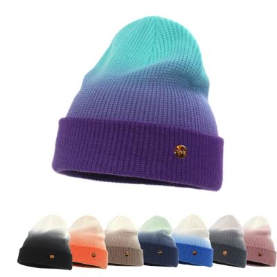 China 2021 JOINT Warm Colorful Adult Winter Knit Warm Gradient Knitted Beanies Wool Hat For Men Accessories for sale