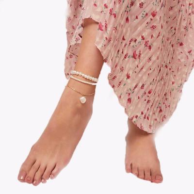 China FASHIONABLE Retro Tasty 2 Layer Pearl Anklets Imitation Pearl Gold Plated Shell Anklet For Women Pendant for sale