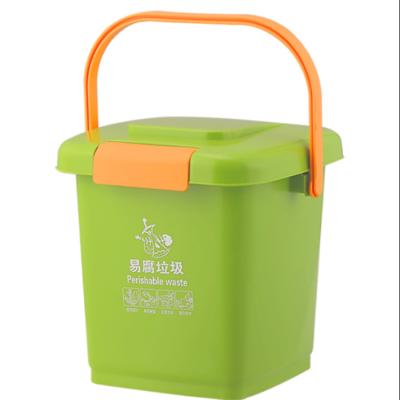 China Various Factory Sale Modern Plastic Material Waste Cover Trash Can Kitchen Food Bin With Handle for sale