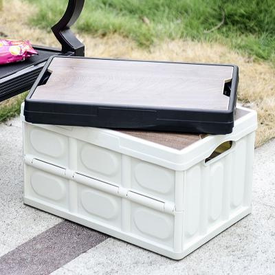 China Outdoor Plastic Storage Box Household Car Trunk Garden Organizer Folding Wood Look Finish Containers for sale