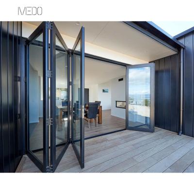 China Heat Insulation Burglar Proof Folding Door Fire Proof Patio Bi Fold Aluminum Glass Doors for sale