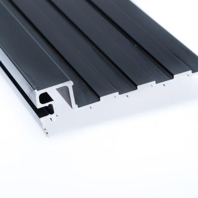 China Decorations Aluminum Floor Profiles 6063 T5 Metal Strips Safty Black Anodic Oxidation Brushing for sale