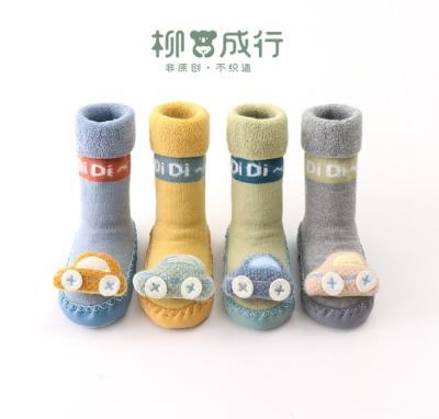 China Winter Antibacterial Thicken Warm Baby Christmas Car 3D Cartoon Terry Toddler Girl Non-Slip Cute Stepping Socks for sale