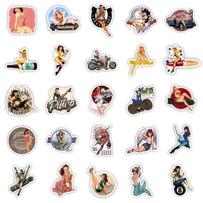 China Retro Sexy Cartoon Sticker 50 Pcs New Design Waterproof Die Cut Laptop Suitcase Stickers / Bag Girls for sale