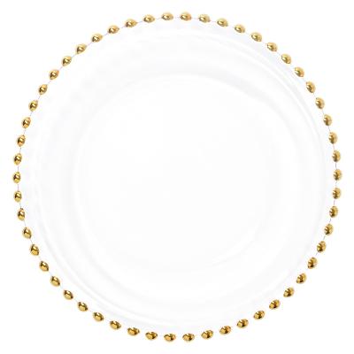 China Gold Disposable Nordic Pearl Flatware Glass Charger Dinner Plated Decorative Plate Wedding Fruit Dish Salad Charger Glass Dishes for sale