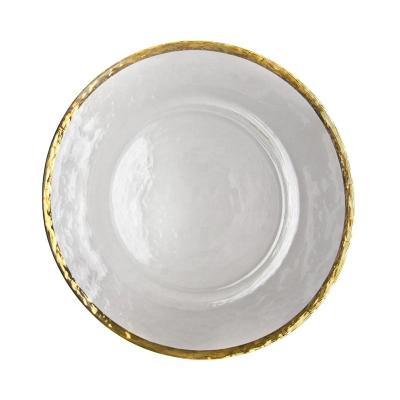 China Disposable Luxury Wedding Plates Hot Selling Gold Silver Rim Catering Charger Plate Fashion Clear Glass Dinner Dishes For Weddings for sale