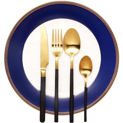 China New Design Disposable Luxury Cutlery Gold Flatware Set Black Stainless Steel Metal Cutlery Handle Silverware Set For Wedding Restaurant for sale