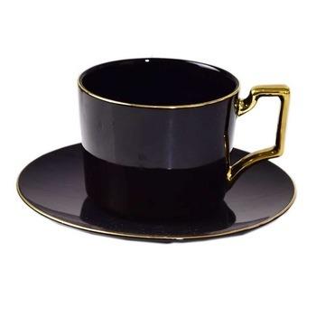 China Black Ceramic Rim Coffee Cup With Gold Saucer Coffee Mug Cups Nordic Style Tableware Viable Wholesale Dish Storage Ceramic Tray for sale