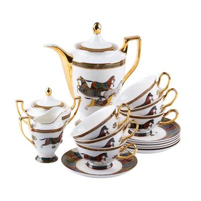 China Tea Sets Sustainable Vintage High Quality Royal Luxury Coffee Cup Sets Gold Rim Hotel Reception 15s Coffee Cup And Saucer for sale