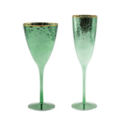 China Drinking Wine Drinking Glass Gold Rim Custom Personalized Tall Wine Glass Set Green Wine Glass for sale