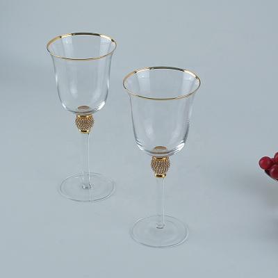 China New Classical/Postmodern Gold Rim Red Wine Glass Gold Rim Red Wine Crystal Gift Box Glass Bottom Set for sale