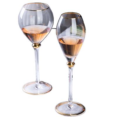 China Handmade Wine Glass Luxury Glass Viable Gold Wine Cup Champagne Gold Rim Goblet Pattern Flowers Table Wine Glass for sale