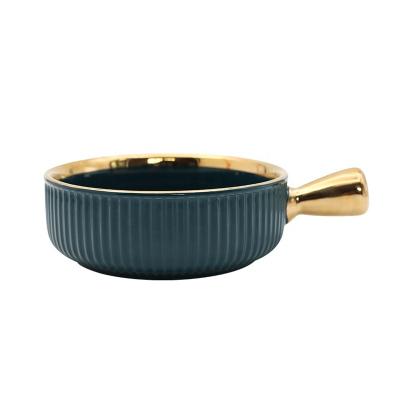 China Disposable Ceramic Cooking Bowl With Nordic Household Tableware Bowl Fruit Salad Running Handle Luxury Gold Stick Bowl Non for sale