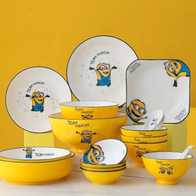 China Small yellow man cartoon household disposable bowl set bowl Japanese ceramic student personality tableware creative bowl for sale