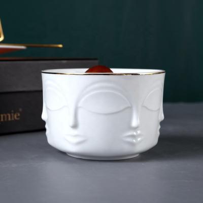 China 4 Inch Phnom Penh Face Ceramic Bowl Creative Artistic Disposable Three-Dimensional White Ceramic Bone China Bass Bowl 4 Piece Set for sale