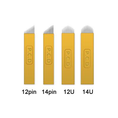 China Wholesale Custom Permanent Blades Yellow Eyebrow Shape 0.25Mm U Shape Disposable Microblading Tattoo Needle for sale