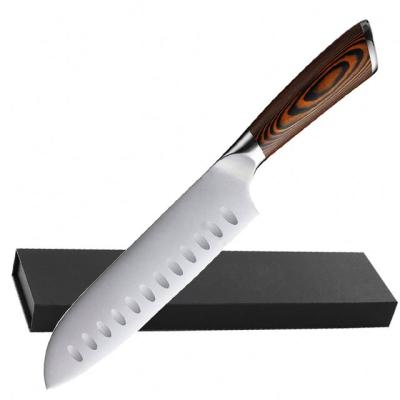 China High carbon stocked 7 inch stainless steel santoku knife with pakka handle meat wood knife for sale