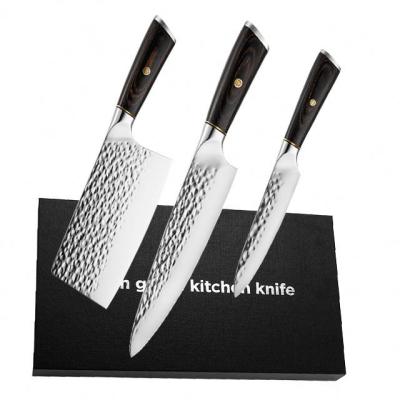 China Customized Professional 3 Pieces Stocked 6.5 Inch High Carbon Steel Kitchen Knife Set Cutting Knife Pins for sale