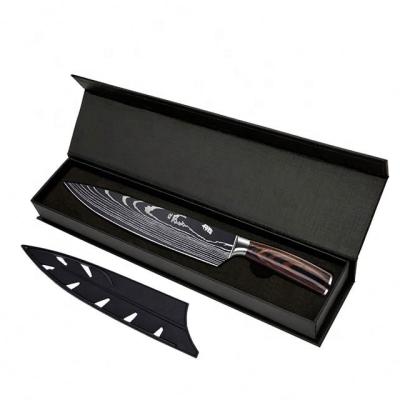 China Kitchen Chef Knives Damascus Laser Pattern Chef Knife 5cr15MOV High Carbon Stocked Stainless Steel With Magnetic Box for sale