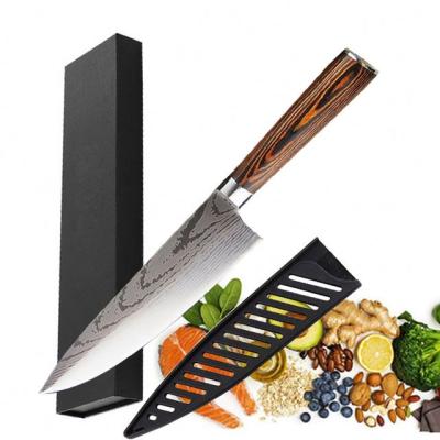 China High Carbon Steel Stocked With Pakkawood 5CR15MOV And Damascus Style 8 Inch Chef Knife With Customized Box for sale