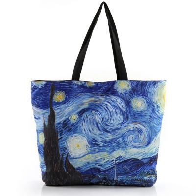 China Wholesale Hot Sale Women Large Van Gogh Starry Night Tote Bag Digital Printing Vincent Van Gogh Night Oil Painting Bag Blue Starry Tote Shoulder Bag Handbag for sale