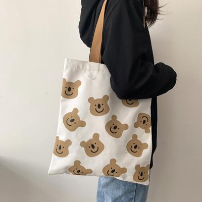 China 12 Ounce Cotton Canvas Funny Bear Cartoon Bear Shopping Bag Master Copy Tote Shopping Bags Book Bag For Students for sale