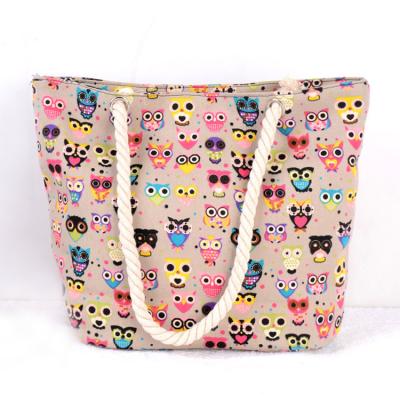 China Owl Tote Bags Canvas Beach Bag Yiwu Fashion Women Handled Colorful Cotton Owl Printed Beach Tote Bags Canvas Fabric for sale