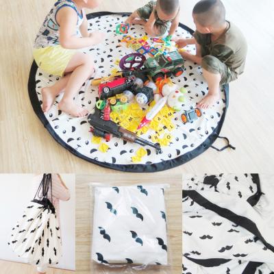 China Large Round 140cm 16oz Diameter Drawstring Kids Toy Storage Organizer Bag Cotton Viable Thick Canvas for sale