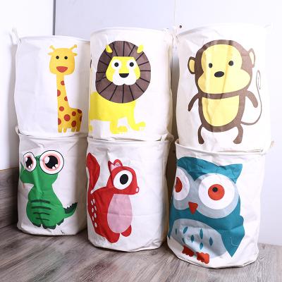 China Sustainable Novelty Print Canvas Animal Kids Clothes Toy Storage Bucket Organizer Foldable for sale