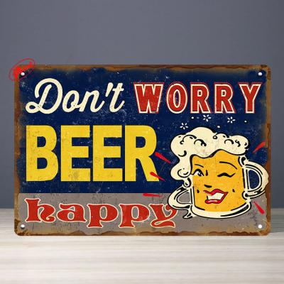 China Europe Vintage Wall Decoration Metal Plaque For Bar Bar Club Man Cave Don't Worry Happy Vintage Beer Poster Retro Tin Beer Signs for sale