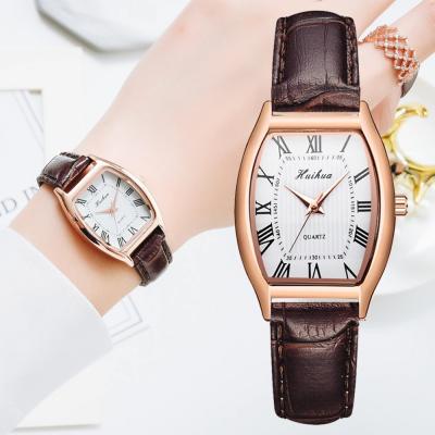 China Day/Date Women's Watches Rose Gold Case Roman Numeral Wristwatch Square Brown Leather Strap Luxury Watch for sale