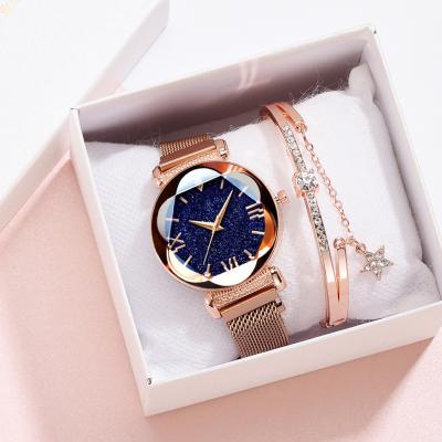 China Day/Date Fashion Starry Sky Magnet Watch With Luxury Rose Gold Woman Watch Strap Bracelet Set for sale